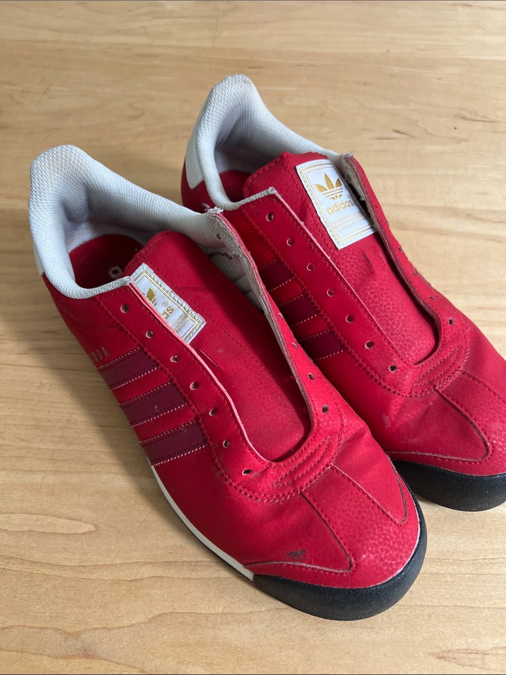 adidas Samoa Red Suede Low-Top Sneakers with Black Toe Cap